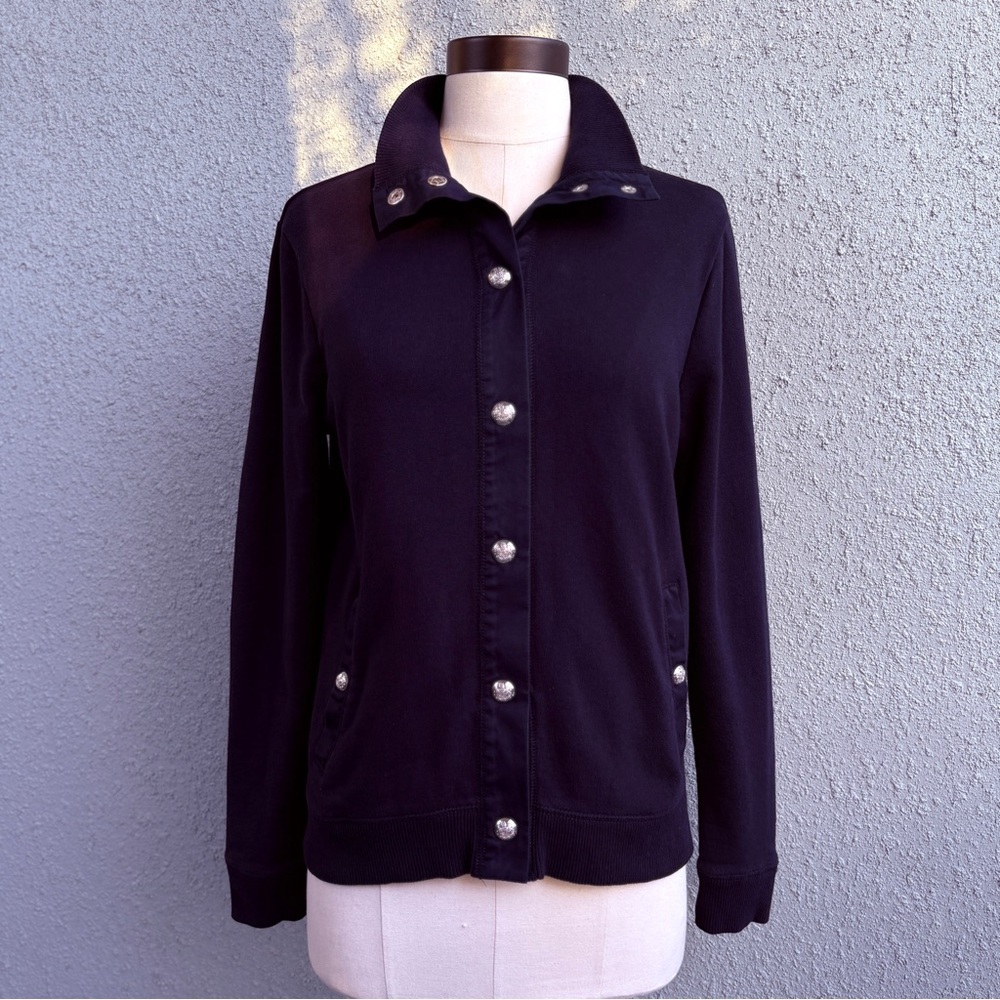 Ralph Lauren Navy Blue Jacket Size S Silver Logo Snap Military Stretch Cotton